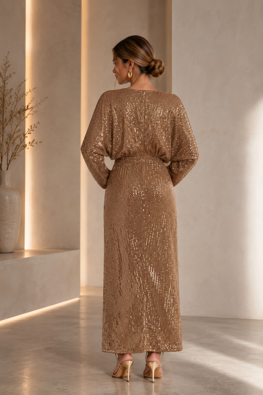Vestido Gala Lentejuelas Champagne
