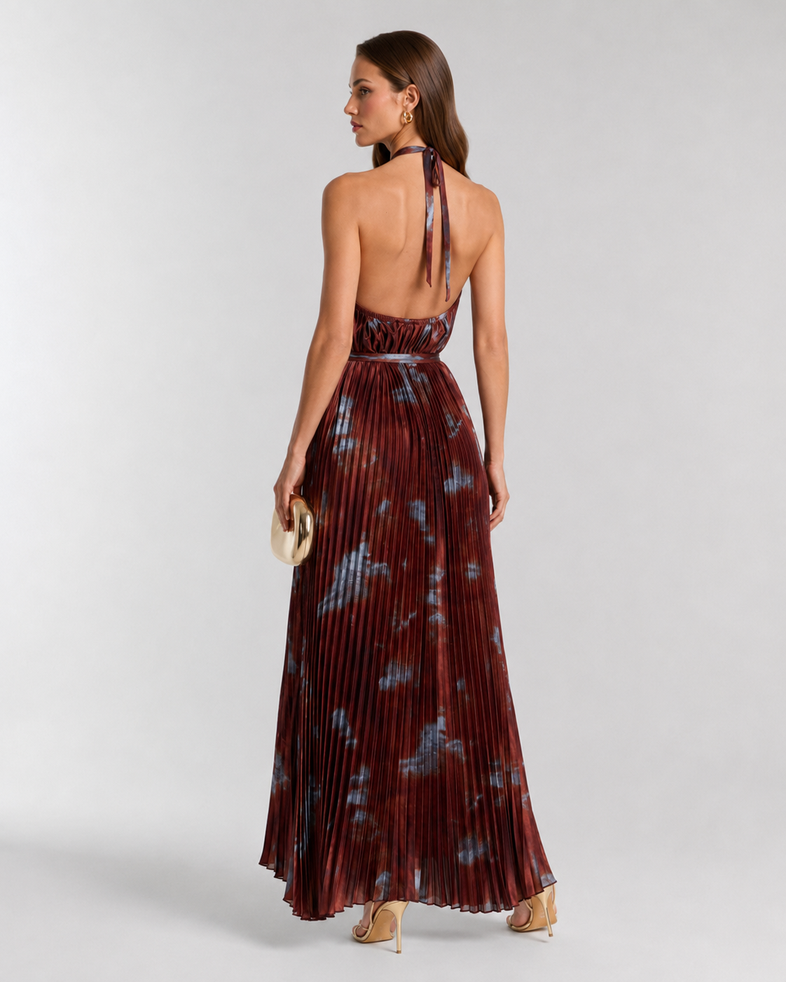 Vestido Plisado Estampado con Cinturón