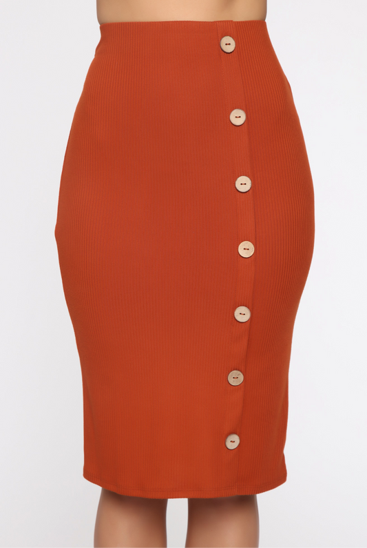 Falda midi canalé con botones