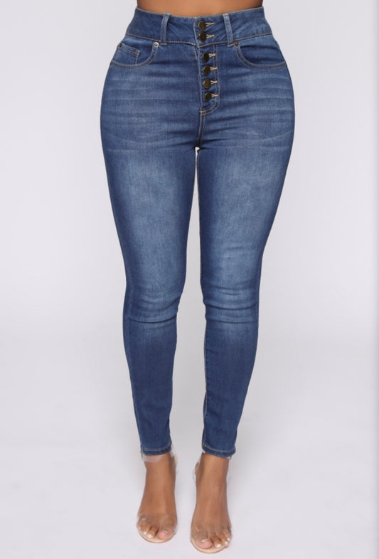 Jeans Skinny Realce con Botonadura