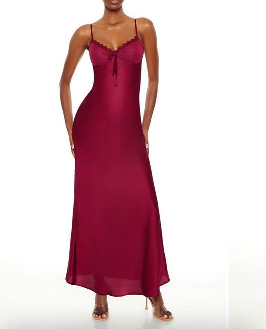 Vestido Satin Long Wine