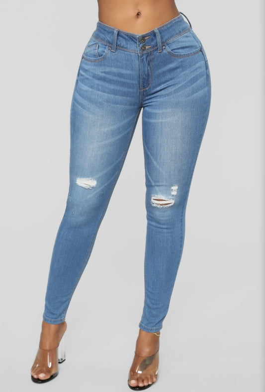 Jean Skinny Desgastado de Tiro Alto