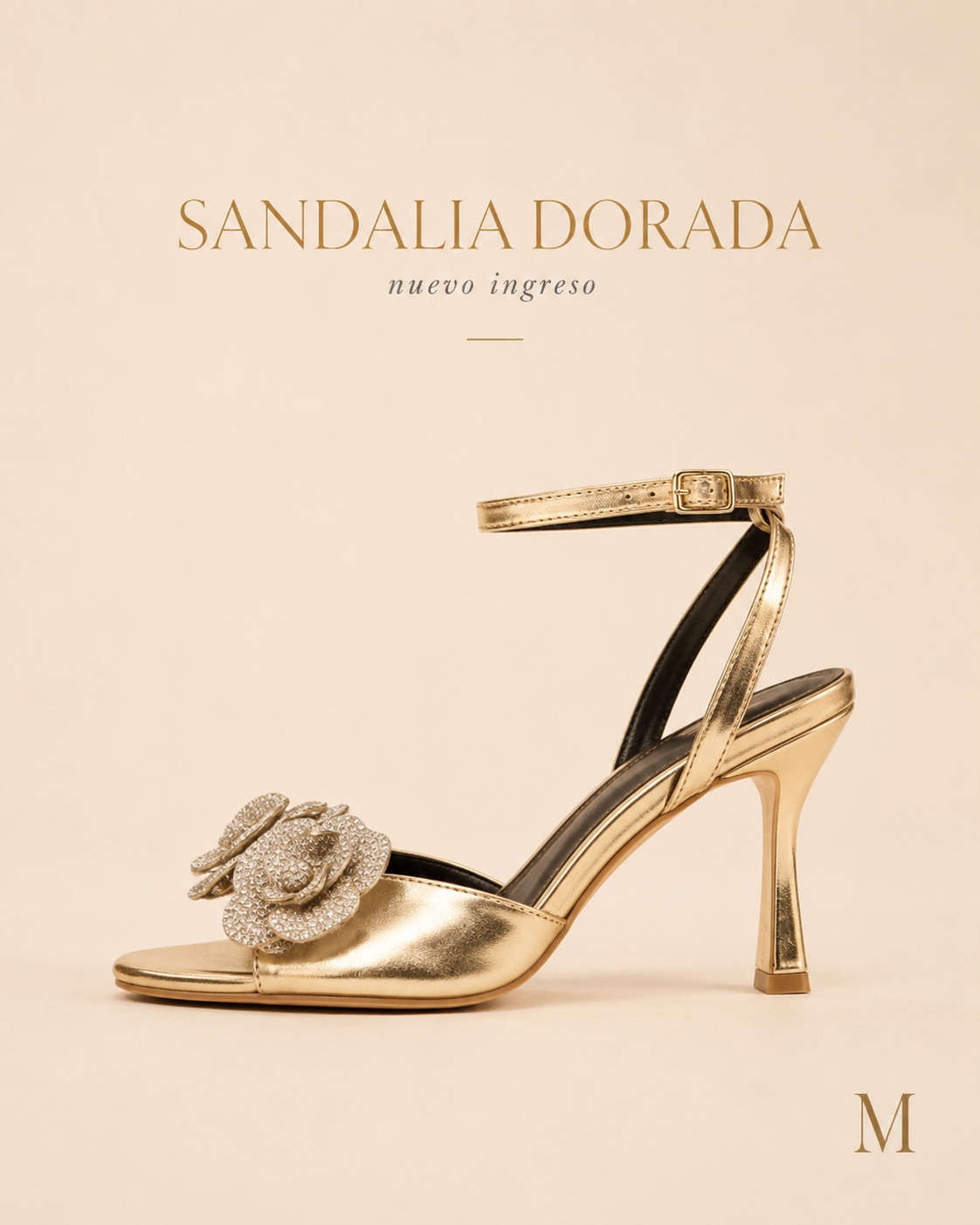 Sandalia Dorada con Flores