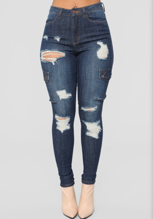 Jeans Cargo Skinny Rasgado