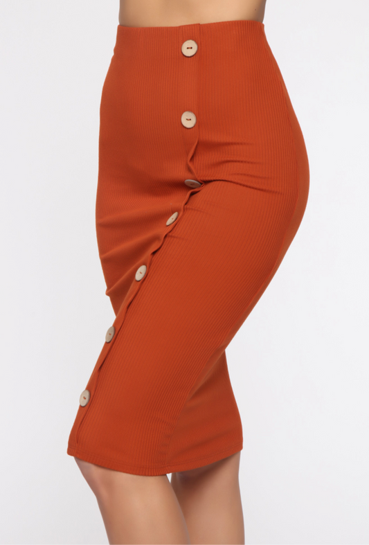 Falda midi canalé con botones