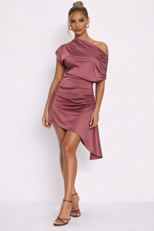 Vestido Satin Asimétrico Rose