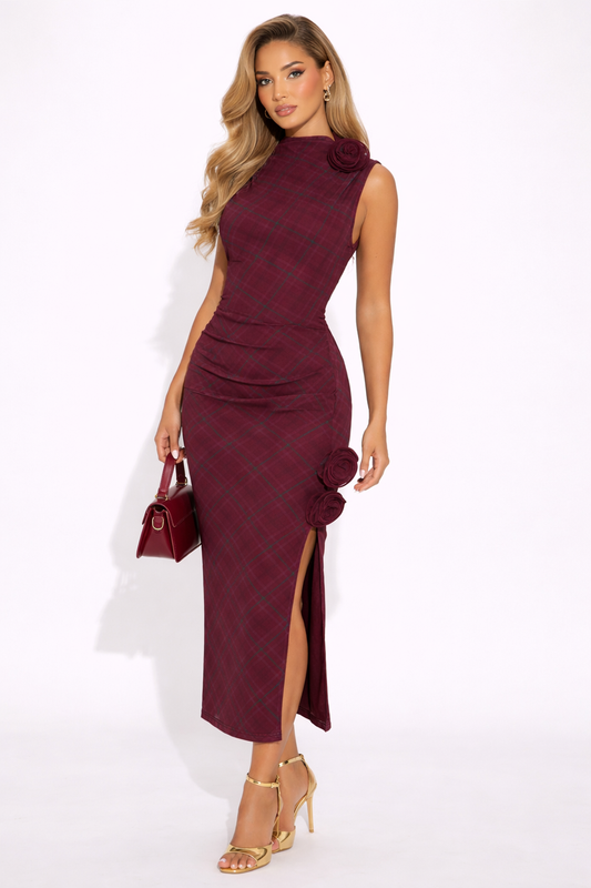 Vestido Midi Burgundy Rose