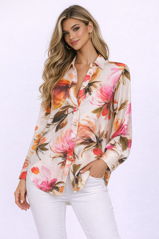 Blusa Floral Satinada Aura